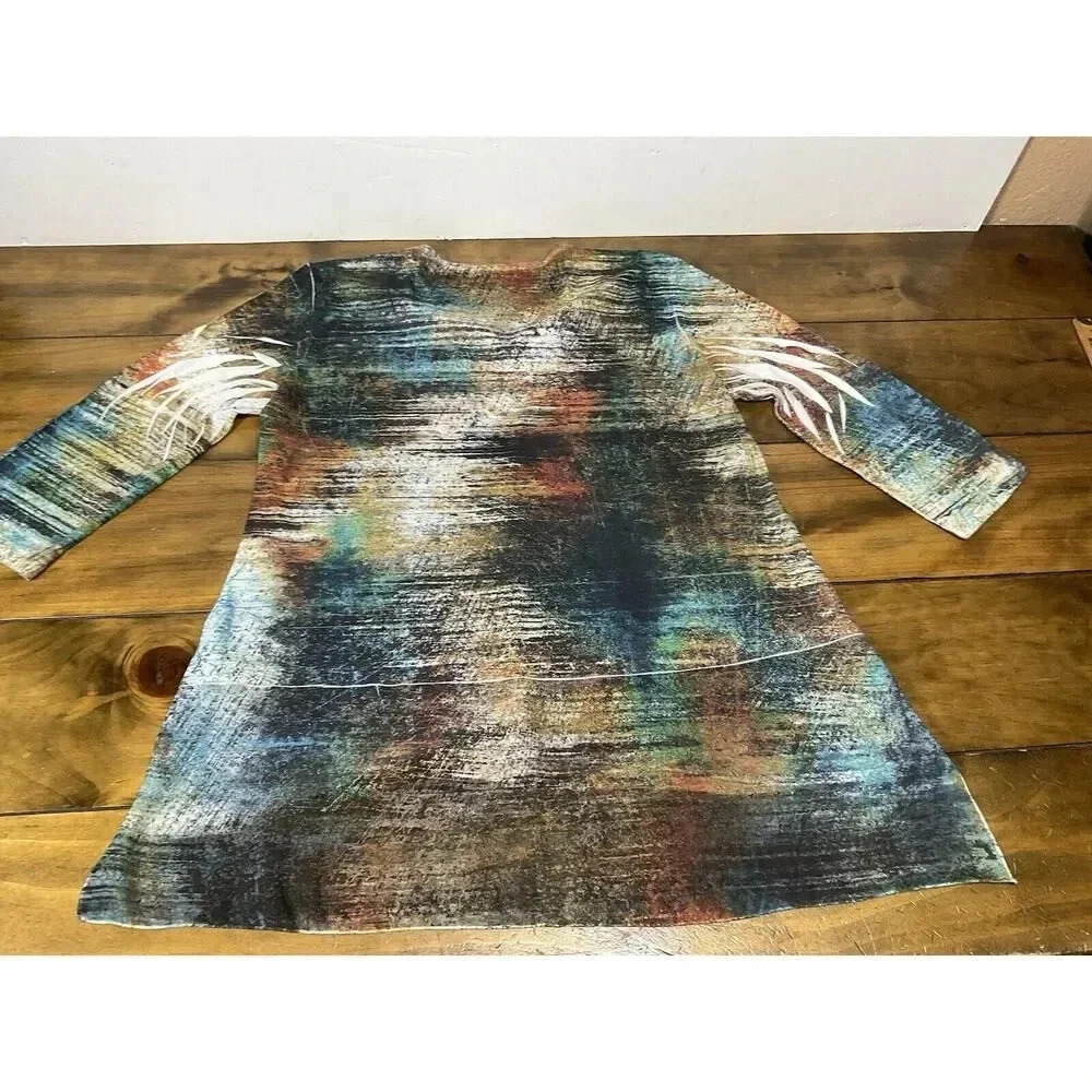 Jess and Jane Womens Large Watercolor Abstract Rhinestone Print Tunic Top - Picture 11 of 11